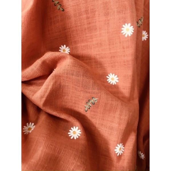 vải thô linen hoa cam đất