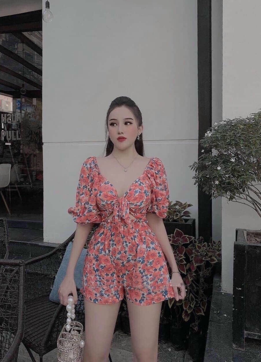 Jum lụa họa tiết hoa nhí cổ tim