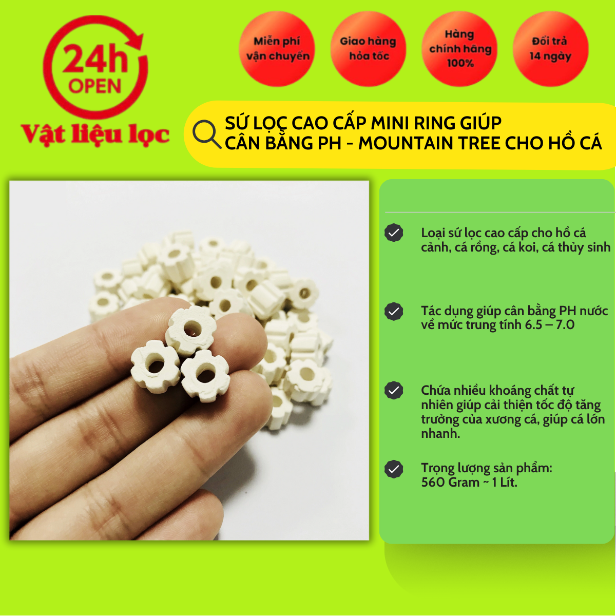 Sứ Lọc Cao Cấp Mini Ring Giúp Cân Bằng Ph - Mountain Tree Cho Hồ Cá