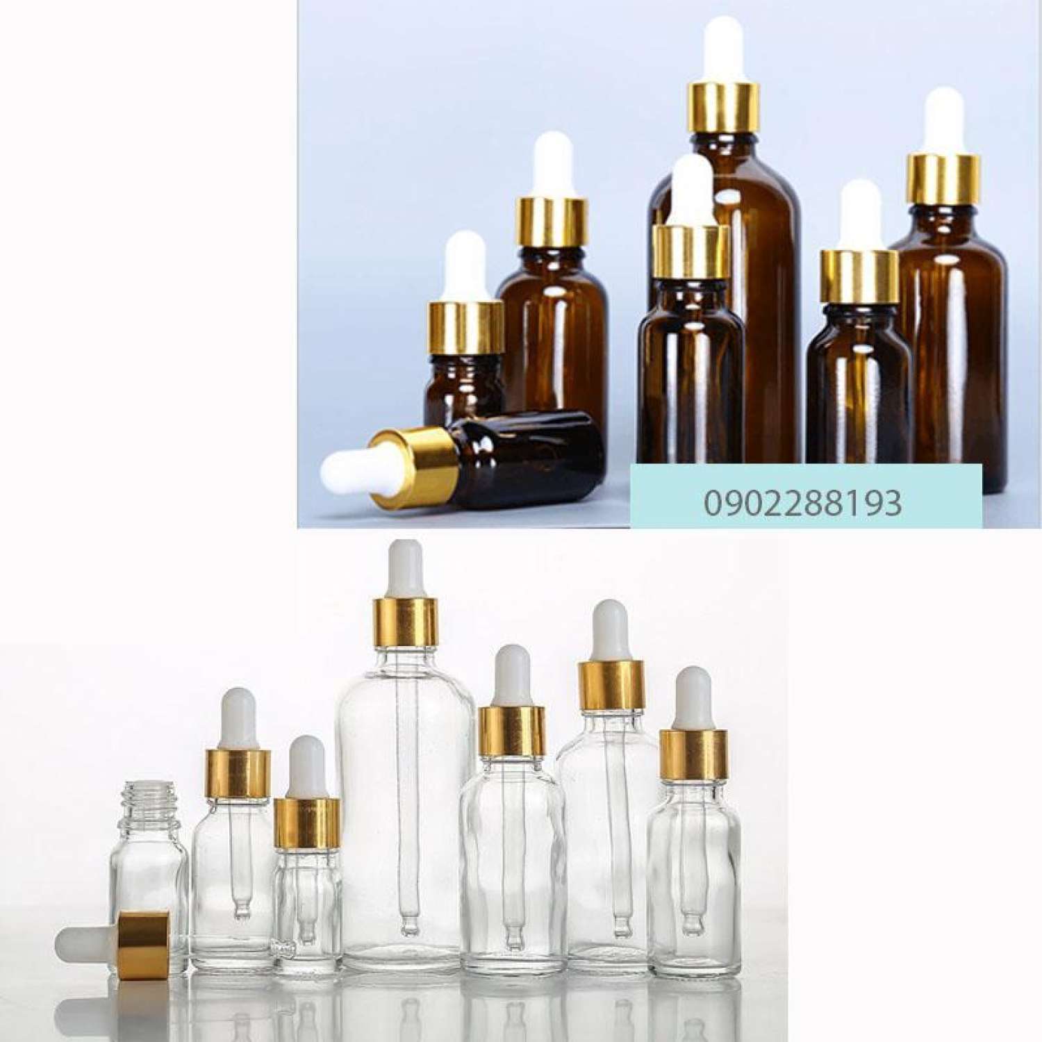 (chai chiết serum nắp bóp tinh dầu thủy tinh 15ml/20ml/30ml bóp giọt khoen vàng - lọ đựng tinh dầu