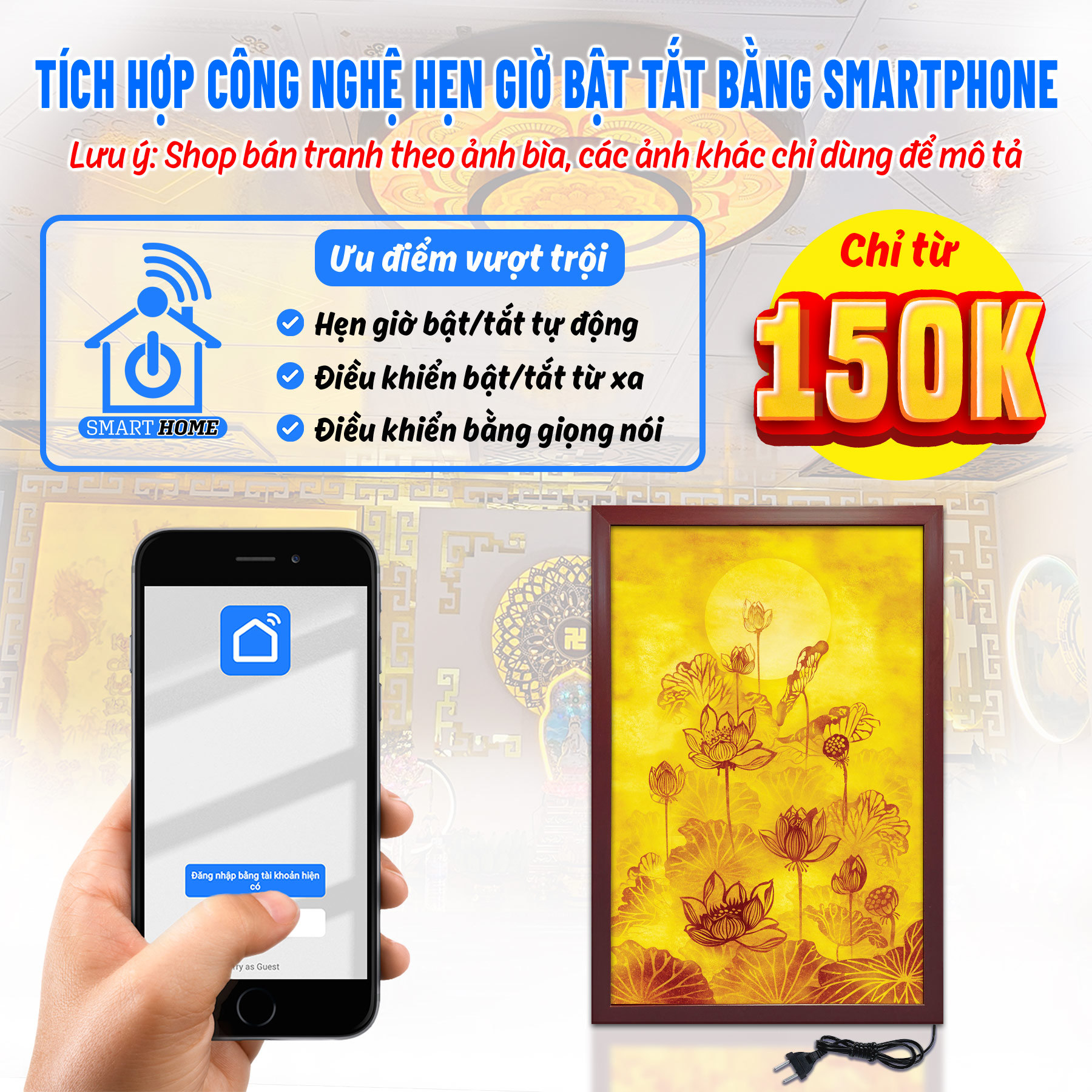 Đèn thờ tranh trúc chỉ dọc chân thiện mỹ, trang trí bàn thờ, tranh thờ trúc chỉ hoa sen tc-te-15