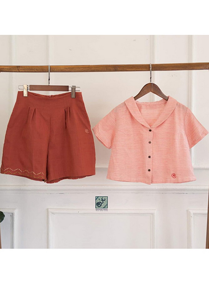Rập Giấy 30004 - Croptop cổ sen + Short xếp ly