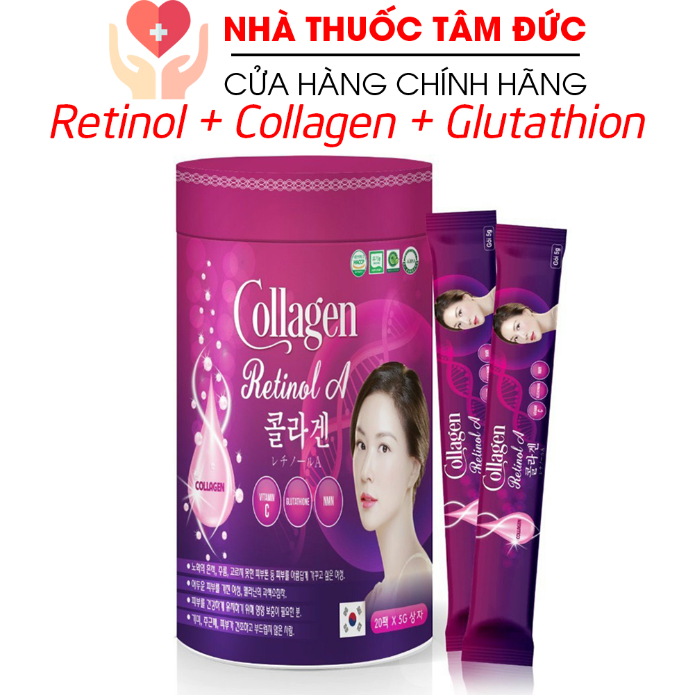 Gel collagen retinol A glutathione vitamin E C giúp đẹp trắng da chống lão hóa giảm mụn thâm đen nám sạm da - Hộp 20 gói