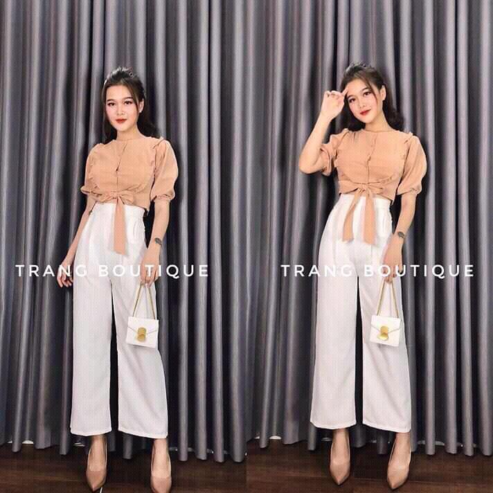 Sét bộ nữ quần dài +áo croptop cột nơ trước , kate M