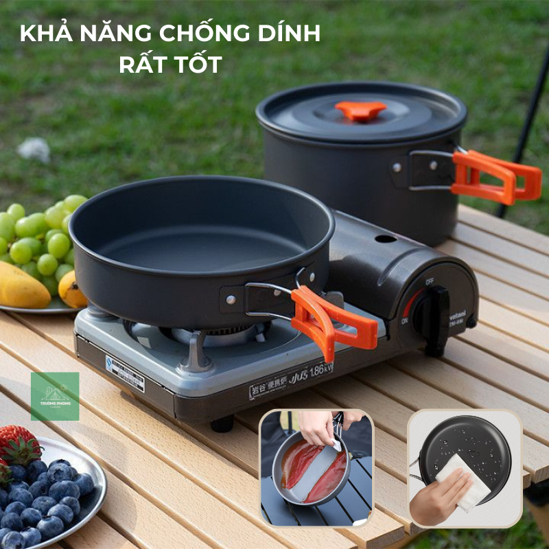 Bộ nồi nấu ăn dã ngoại xếp gọn 9 món có ấm nước, nồi-chảo dã ngoại, chất liệu hợp kim nhôm cao cấp, nhỏ gọn nhẹ tiện dụng - DCP23