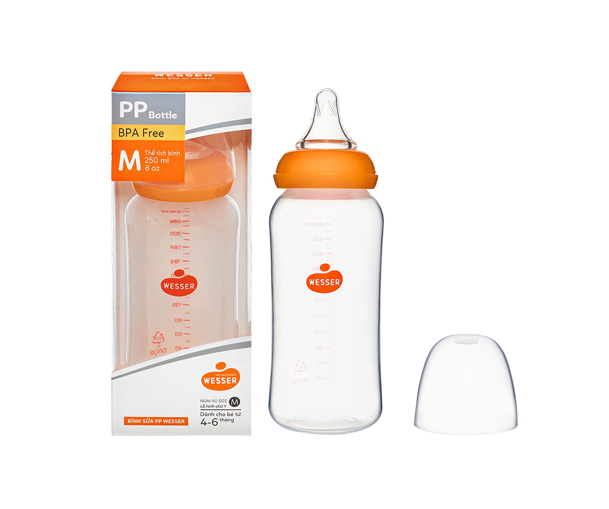 Bình Sữa Wesser Cổ Hẹp PP Mẫu mới 60ml - 140ml - 250ml