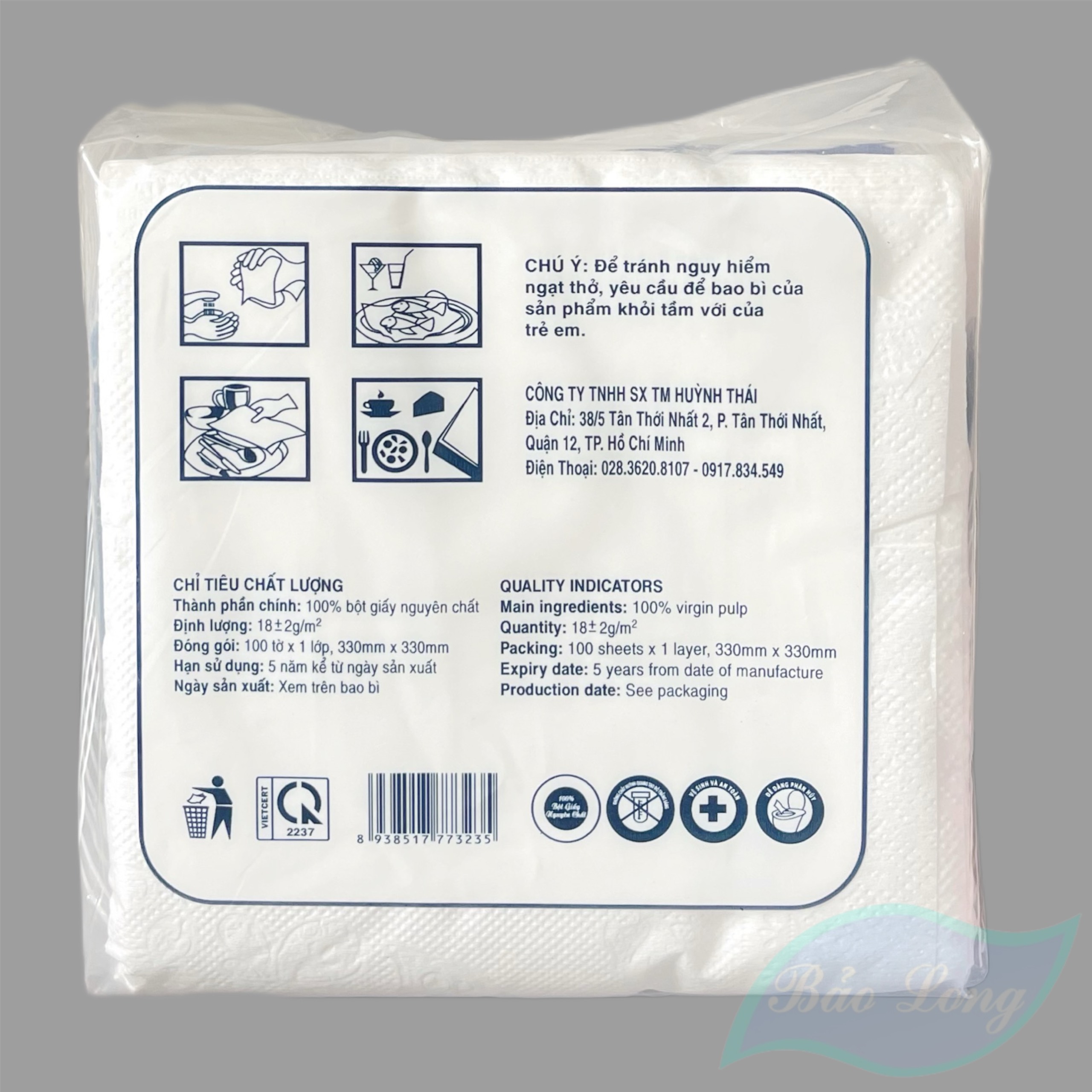 Khăn giấy vuông ăn 100 tờ Bảo Long
