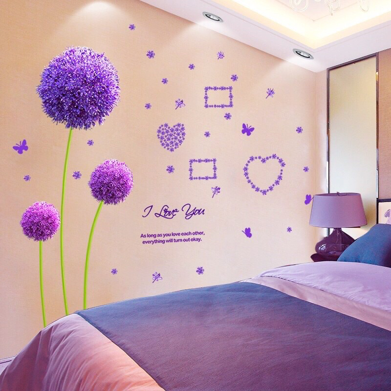 Decal dán tường tú cầu tím trang trí phòng khách, phòng ngủ(sẵn keo dán)