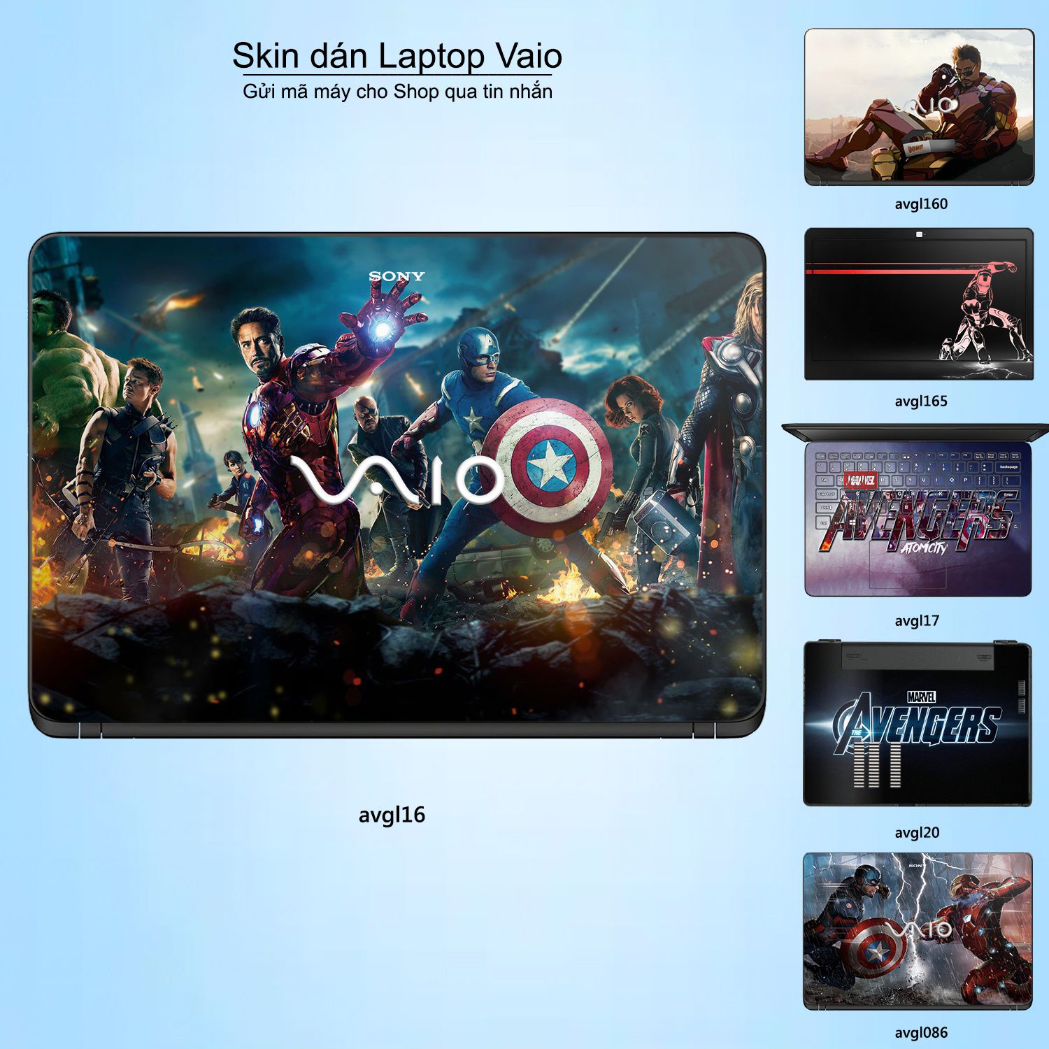 Decal Skin dán Laptop VAIO mẫu Avenger (inbox mã máy cho shop)