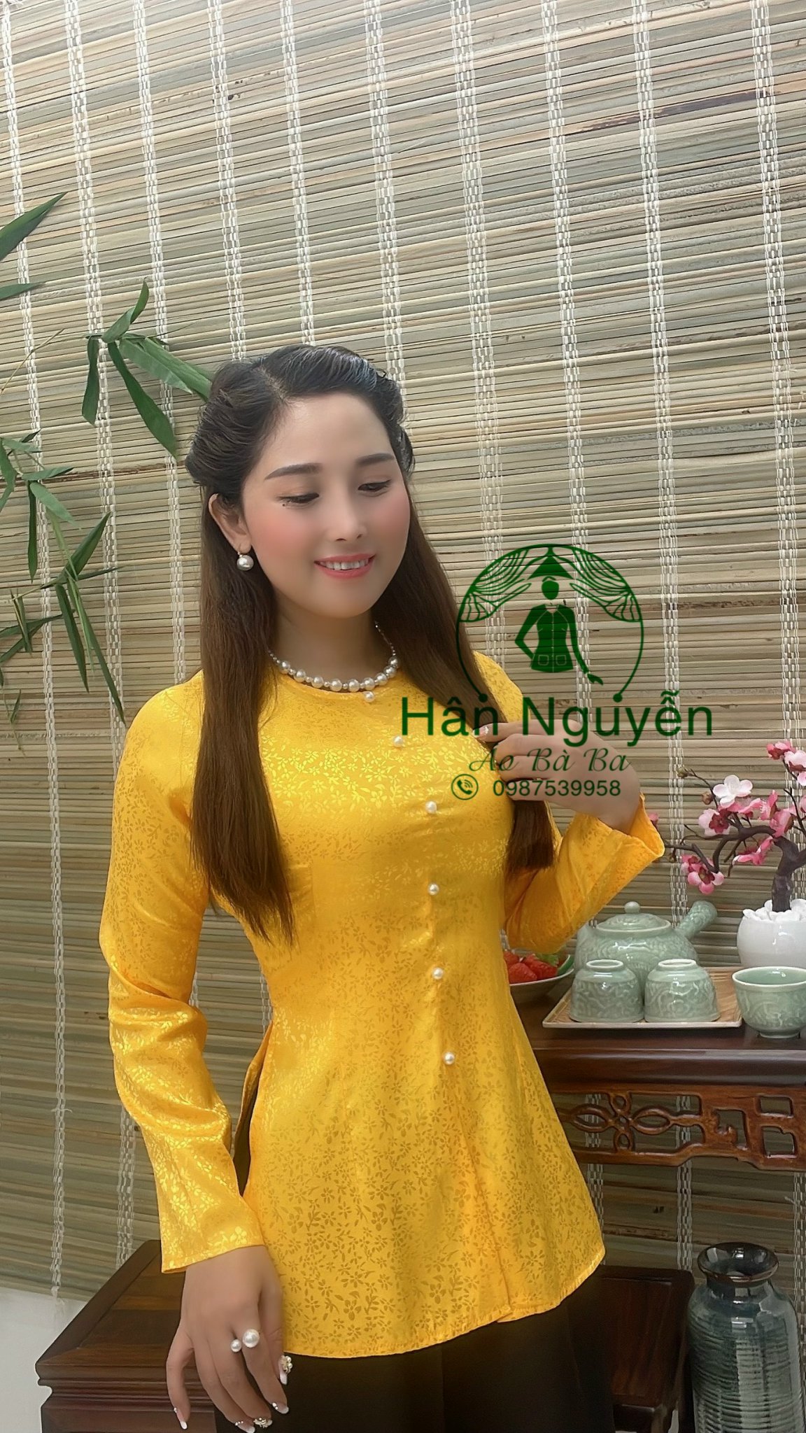 Áo Lẻ Bà Ba Gấm Hoa Nhí Dây Kéo