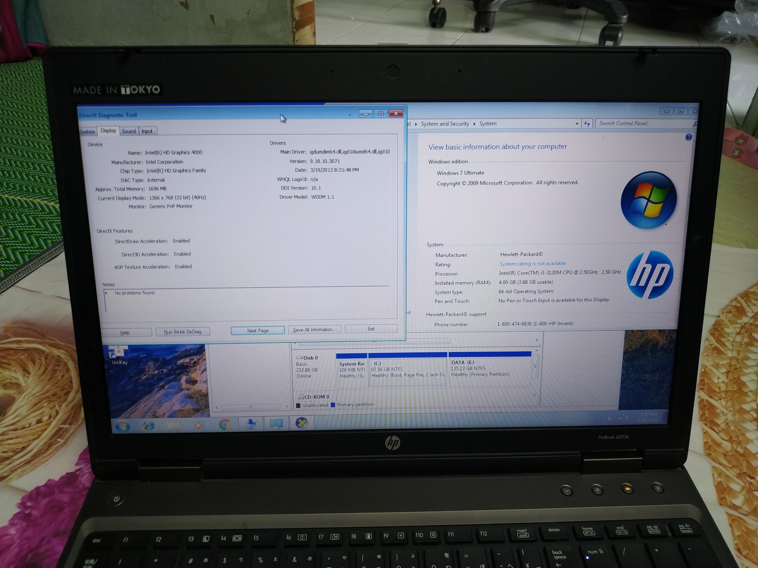 Máy Laptop H.P Pro.book 6570b - Intel Core i3