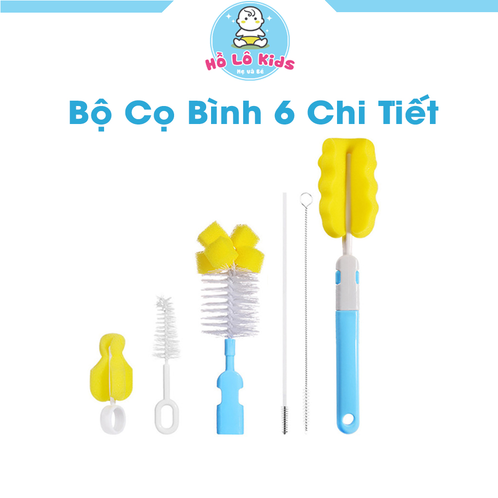 Bộ cọ bình sữa bọt biển 6 chi tiết, cọ mút xốp rửa bình