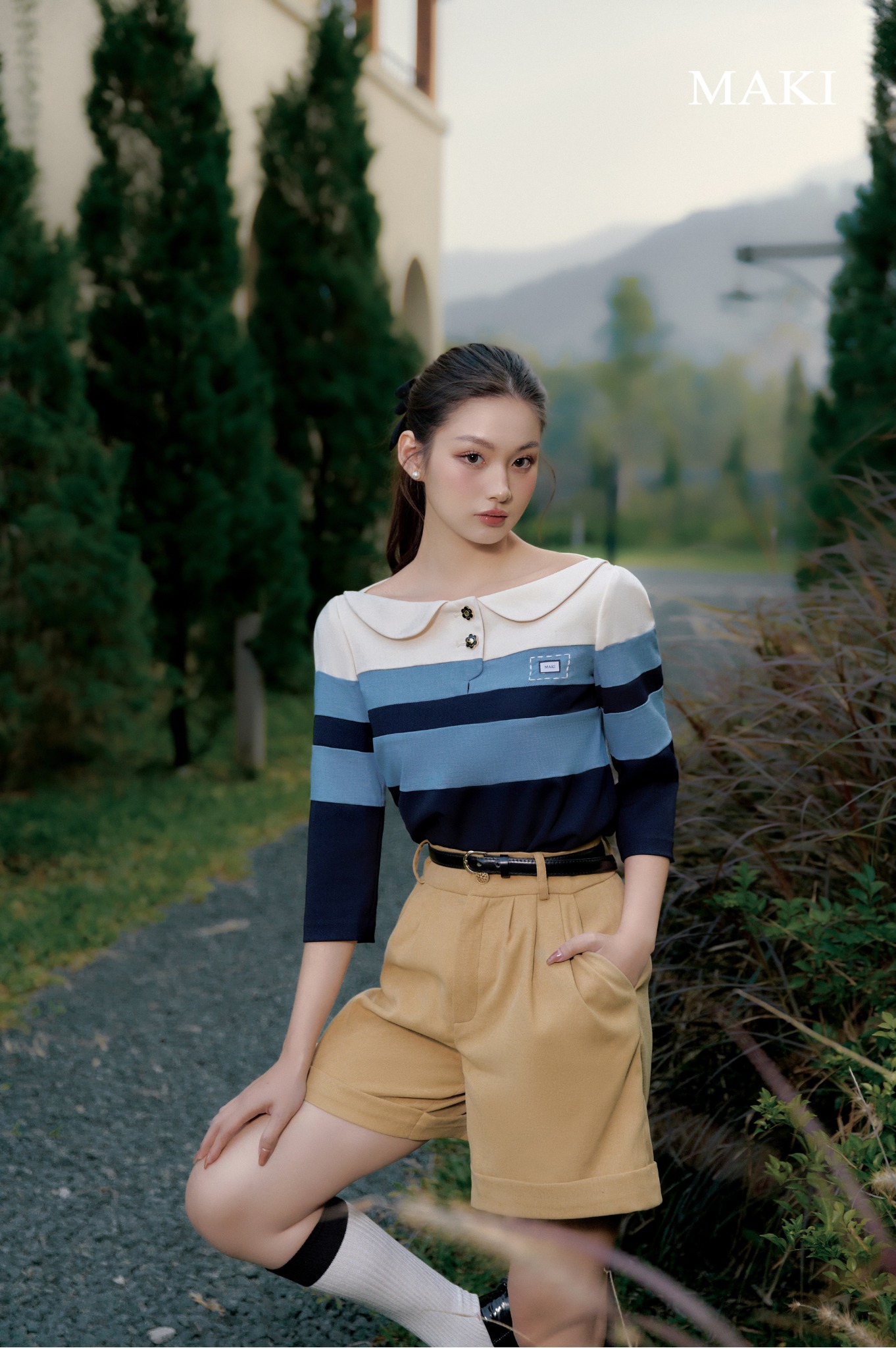 MAKI - Rachel Top - Áo kẻ xanh