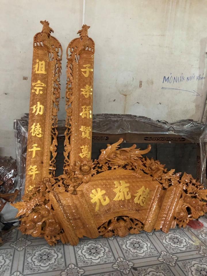 [Trả góp 0%] Bộ Hoành phi câu đối gỗ gõ