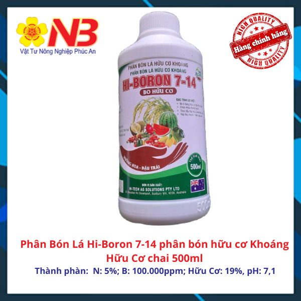 Phân bón lá hi-boron 7-14 phân bón hữu cơ khoáng hữu cơ chai 500ml