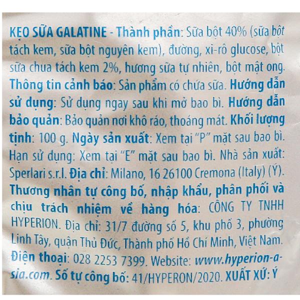 Kẹo sữa Galatine gói 100g