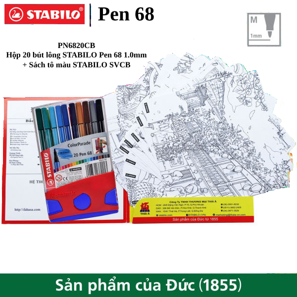 Hộp 20 bút lông màu STABILO Pen68 1.0mm
