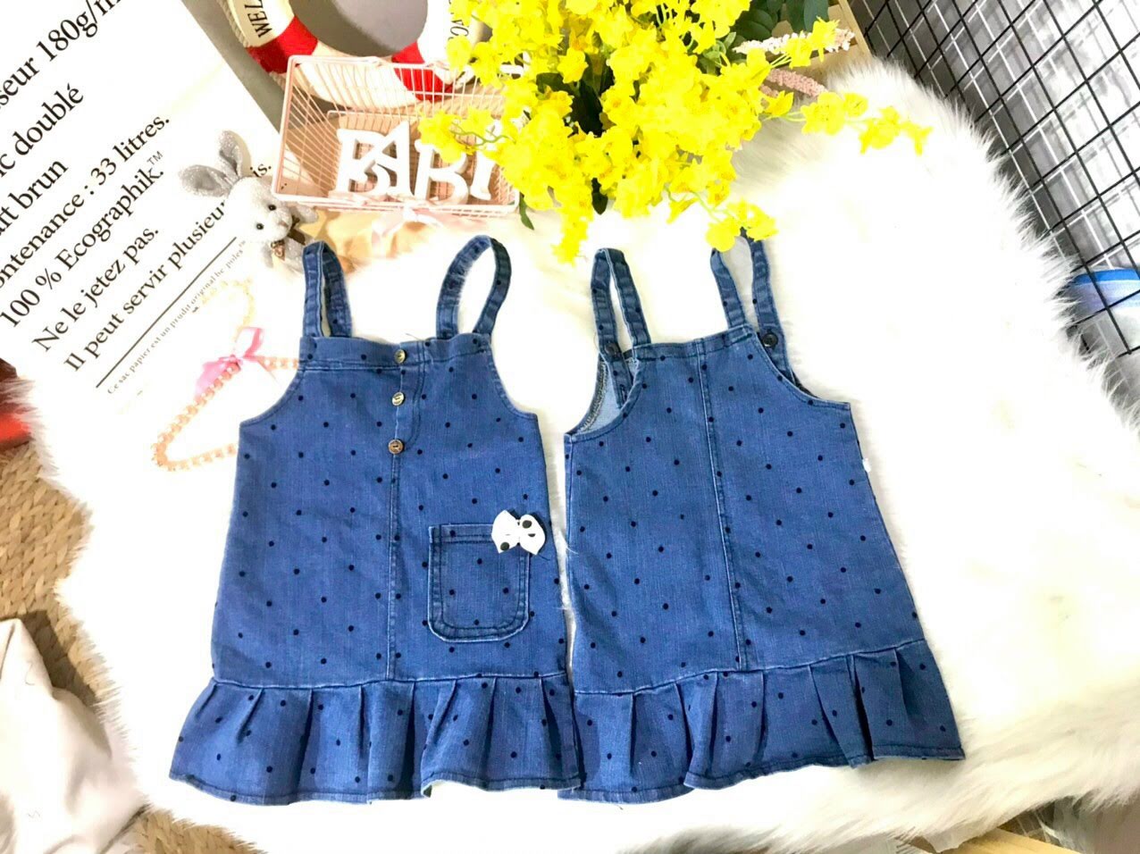 YẾM JEAN ĐẦM CHẤM BI CHO BÉ GÁI SIÊU DỄ THƯƠNG [5kg - 18kg]