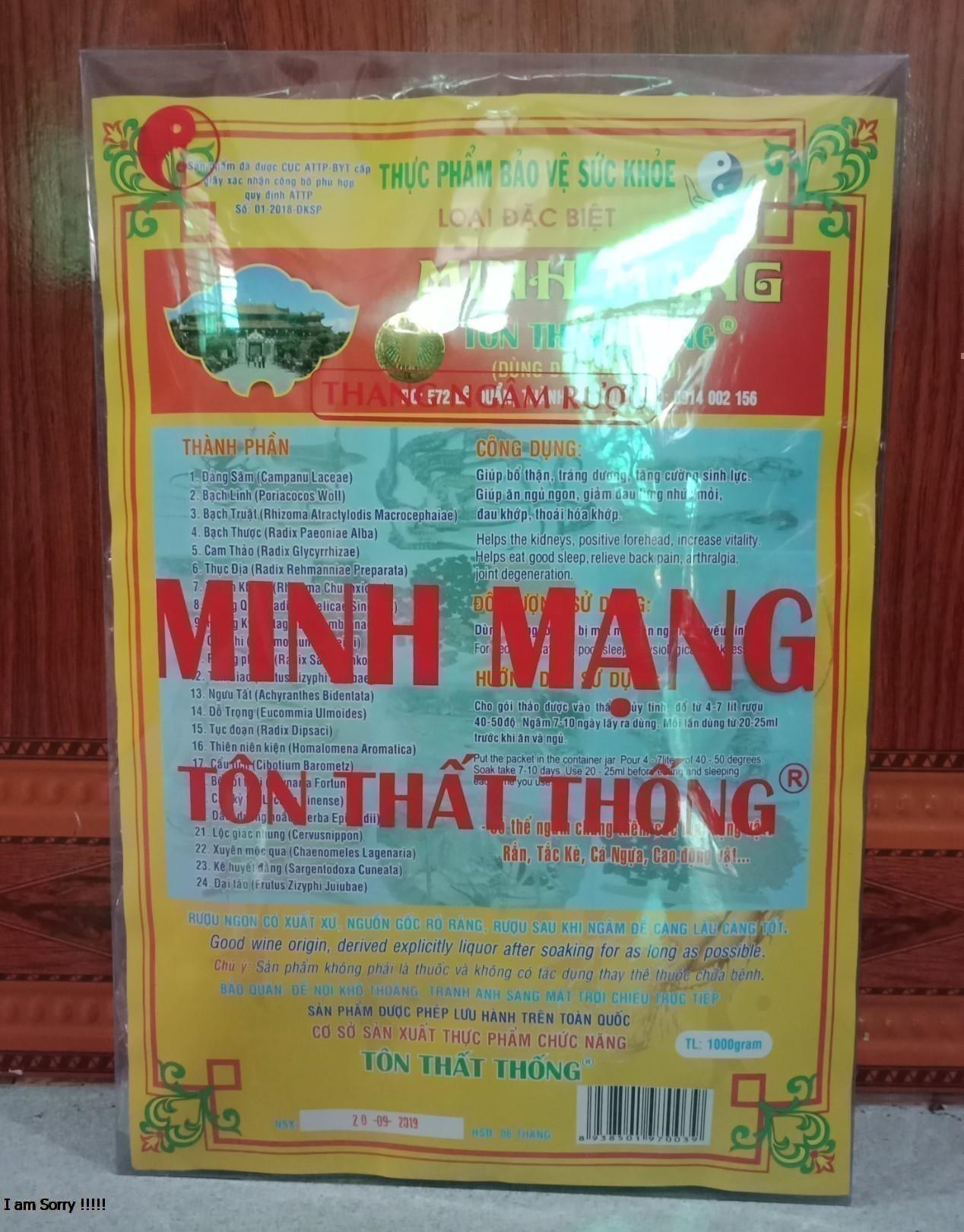 Minh Mạng Thang huế 1000g có NHÂN SÂM, NHUNG HƯƠU, SAO BIỂN...( LOẠI LỚN , MIỄN SHIP )