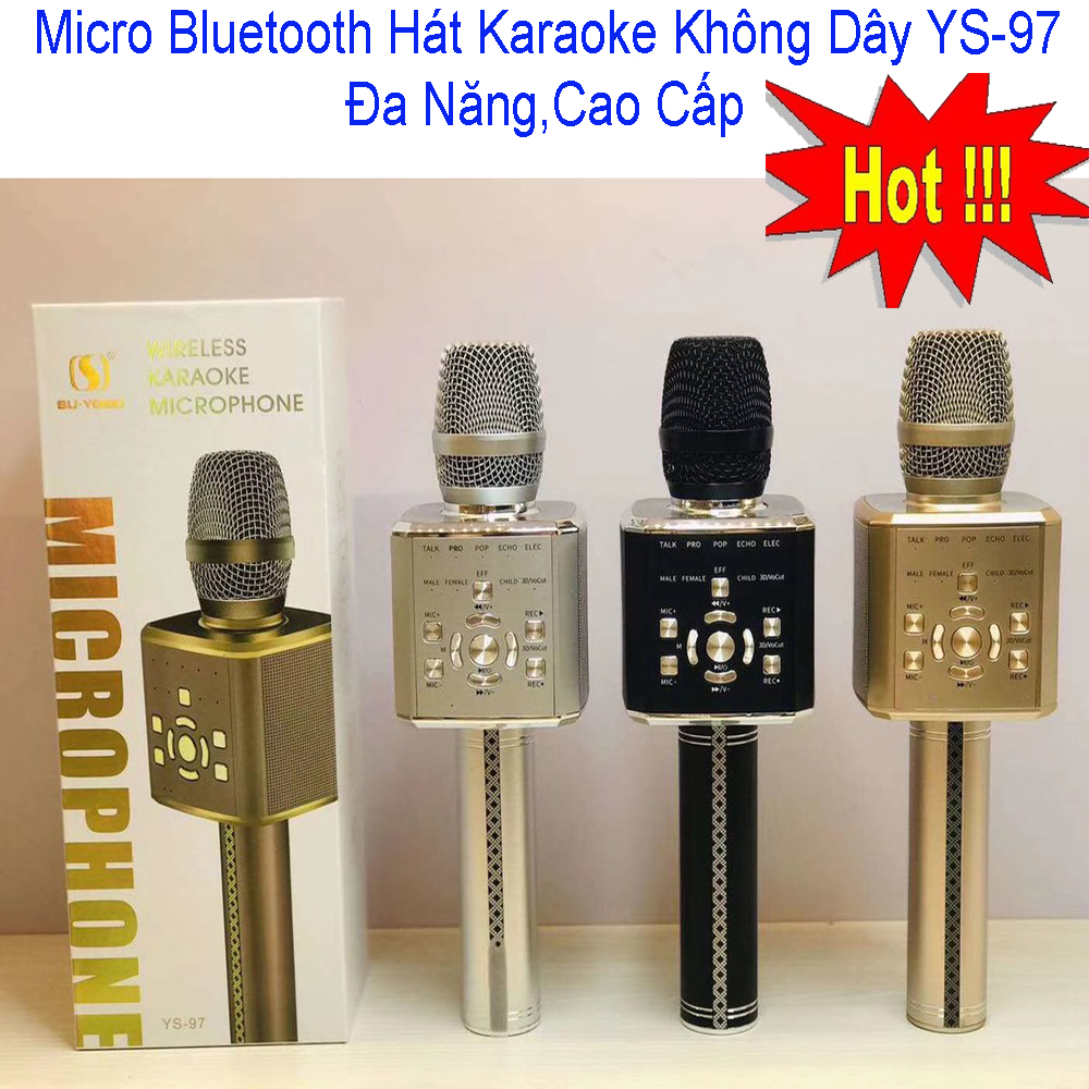 [HCM][ Bản Mới Nhất 2020 ] Micro YS-97 Mic Karaoke Bluetooth Tích Hợp Live Stream Sound Card 3 In 1 Cao Cấp | Karaoke Xe Hơi Gia Đình  Mic Hát Cầm Tay Tiện Lợi Kèm Loa  Công Nghệ Lọc Loại Bỏ Tạp Âm Khả Năng Bắt Và Hút Tốt Âm Thanh Chuẩn