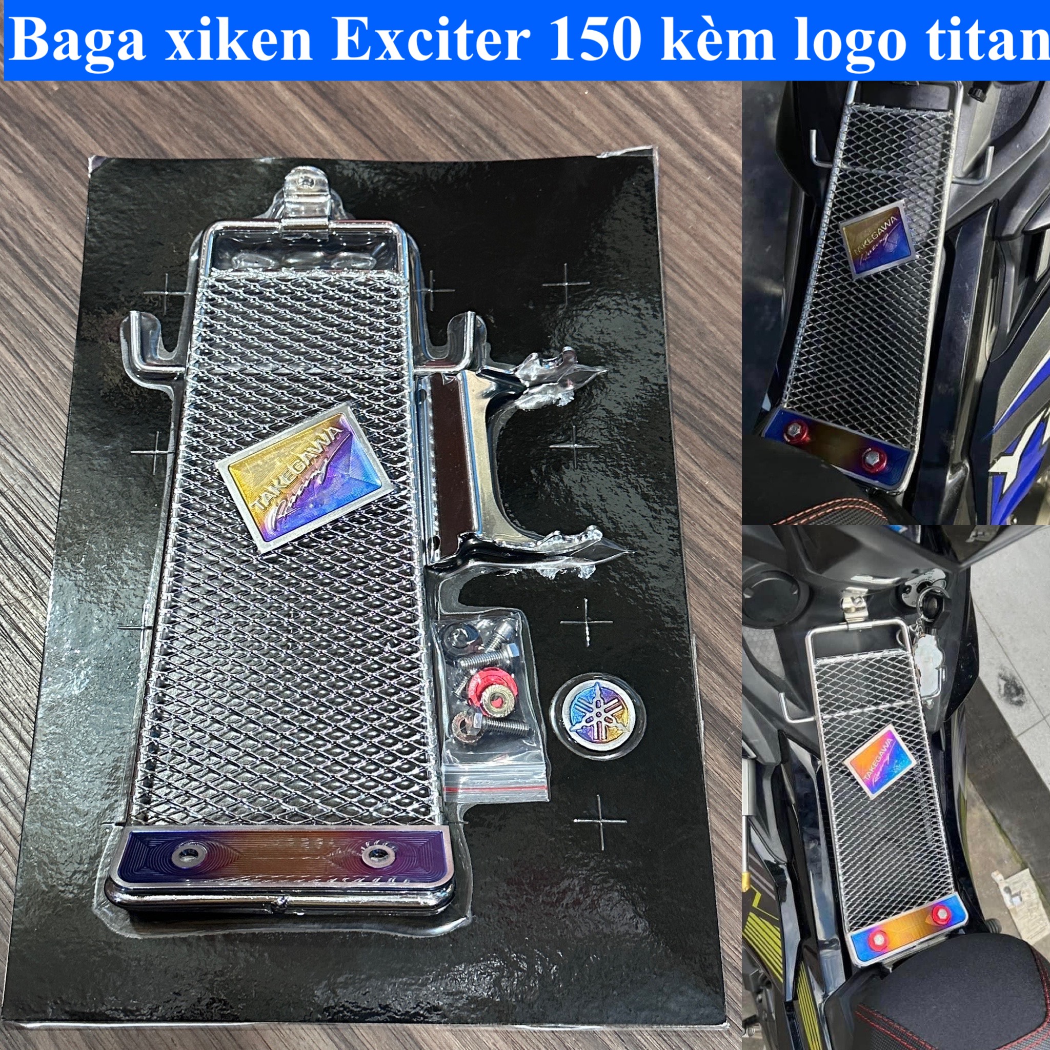 Baga giữa Exciter 150 lưới Xiken kèm logo titan, lông đền