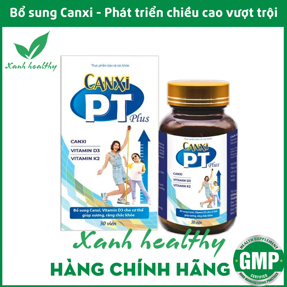 Viên Uống Bổ Sung Canxi, Vitamin D3, Vitamin K2 Canxi PT PLUS - Phát triển hệ xương, chắc khỏe xương, giảm loãng xương - Hộp 30 viên- XANH Healthy