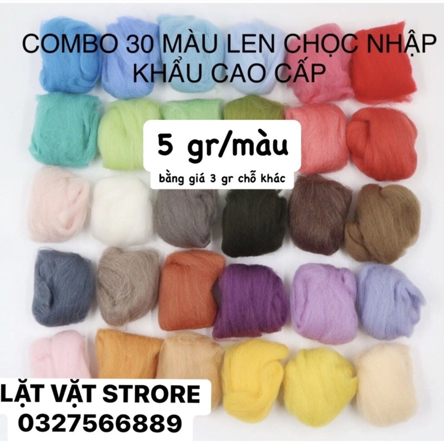 Combo len chọc - 30 màu - mỗi màu 5 gram - tặng kèm hướng dẫn