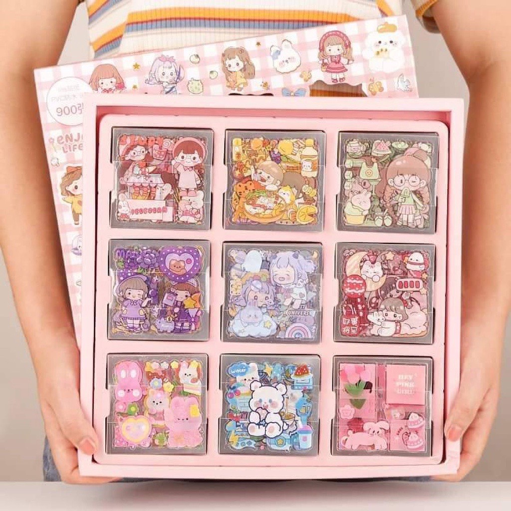 Set 10 tấm sticker hình cô bé phong cách dễ thương ngẫu nhiên