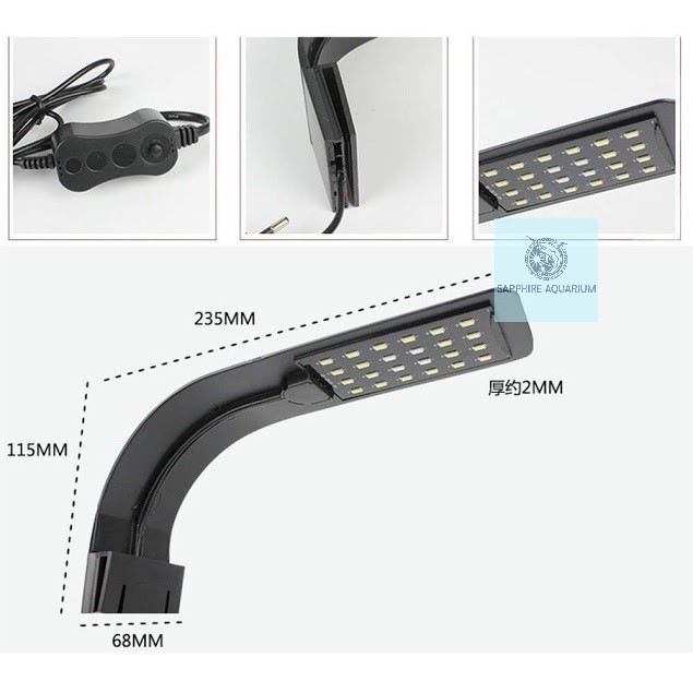 Đèn led kẹp X5 cho bể cá - màu đen