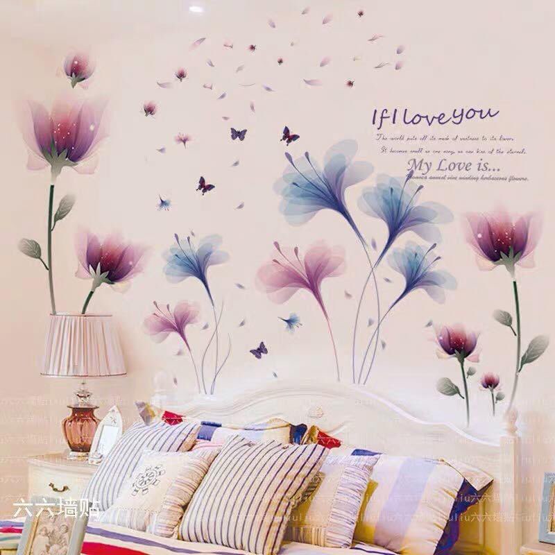 Decal dán tường Hoa pha lê tím xanh