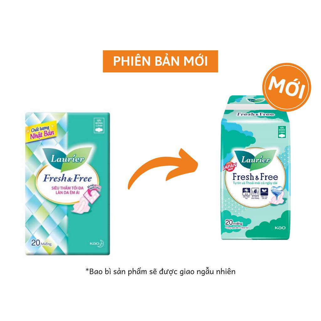 Băng vệ sinh Laurier Fresh & Free 20 miếng Siêu Mỏng Cánh 22Cm