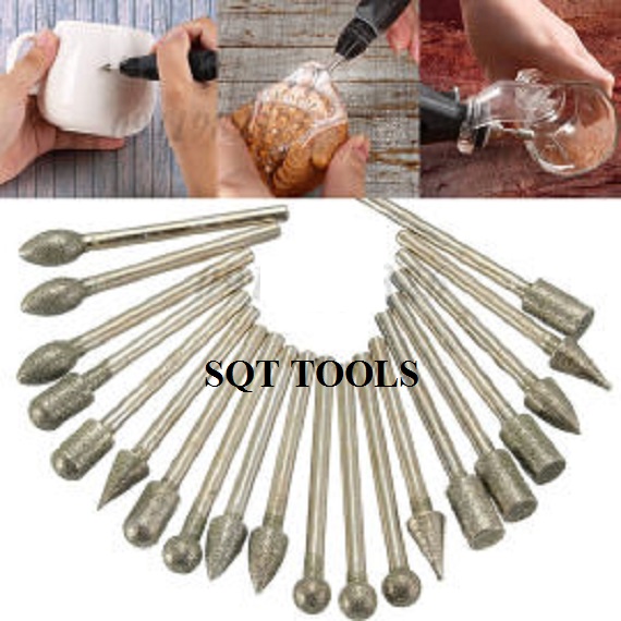 Bộ 20 mũi đá mài kim cương mài dũa chạm khắc độ mịn 150 Grit cốt 3mm