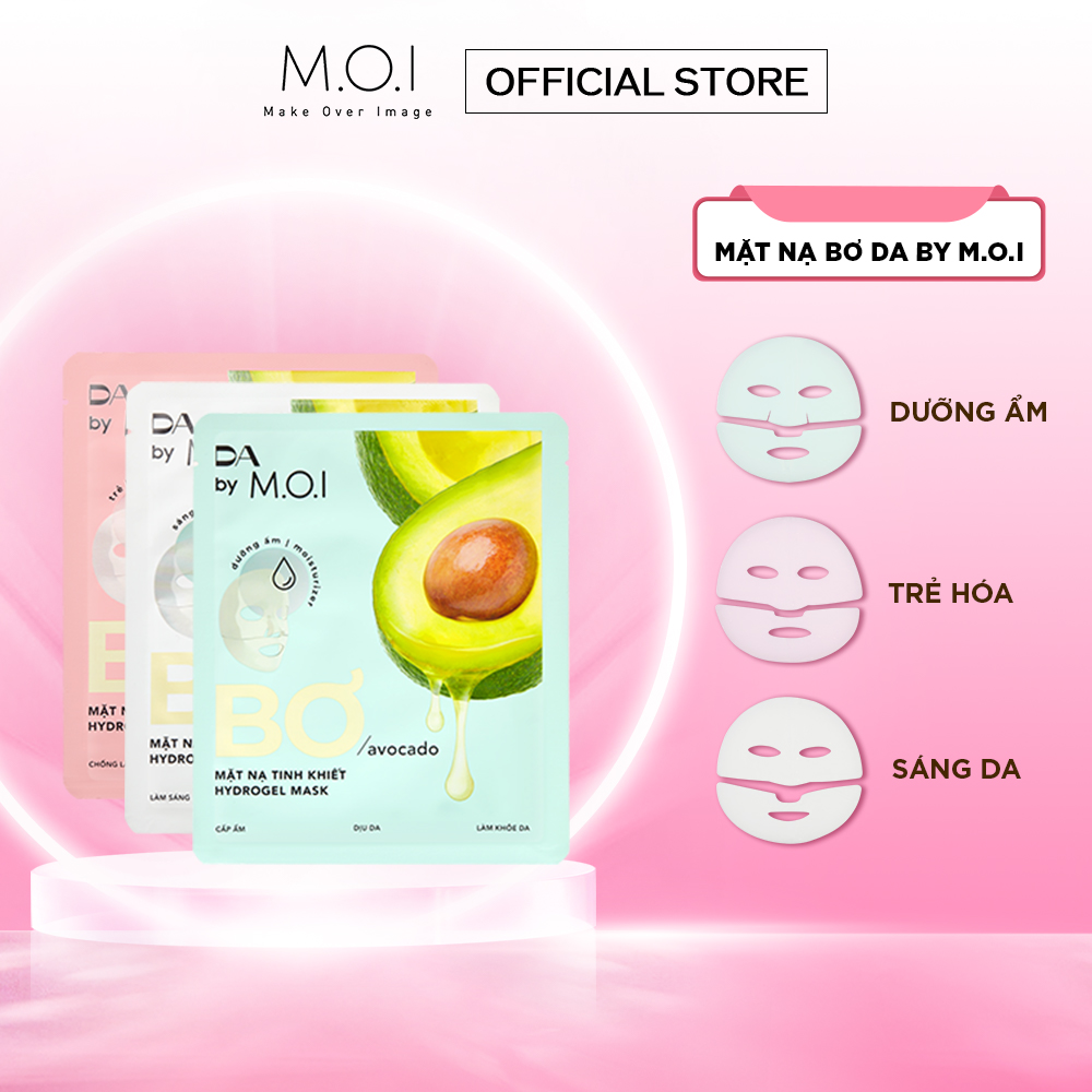 Mặt nạ Bơ tinh khiết Hydrogel DA By M.O.I - 3 Miếng (Cấp ẩm - Làm sáng - Chống lão hóa)