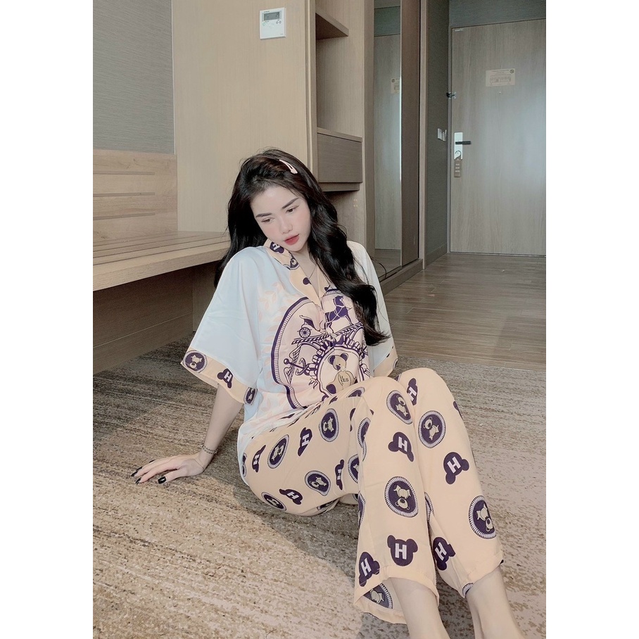 Đồ bộ nữ pijama tay ngắn quần dài lụa ngủ mango cao cấp Hottrend
