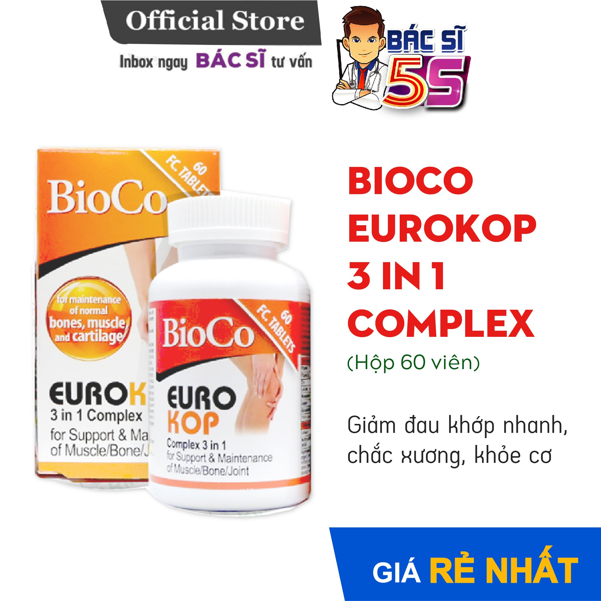 BioCo Eurokop 3 in 1 complex H 60v - Giảm đau khớp nhanh, chắc xương, khỏe