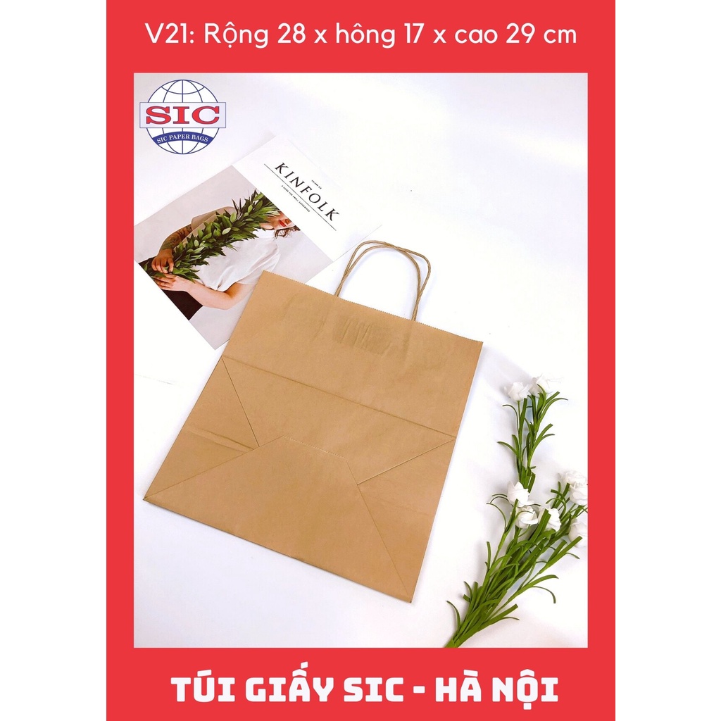[SET 100 CHIẾC] TÚI GIẤY KRAFT V21: 28x17x29cm CÓ QUAI