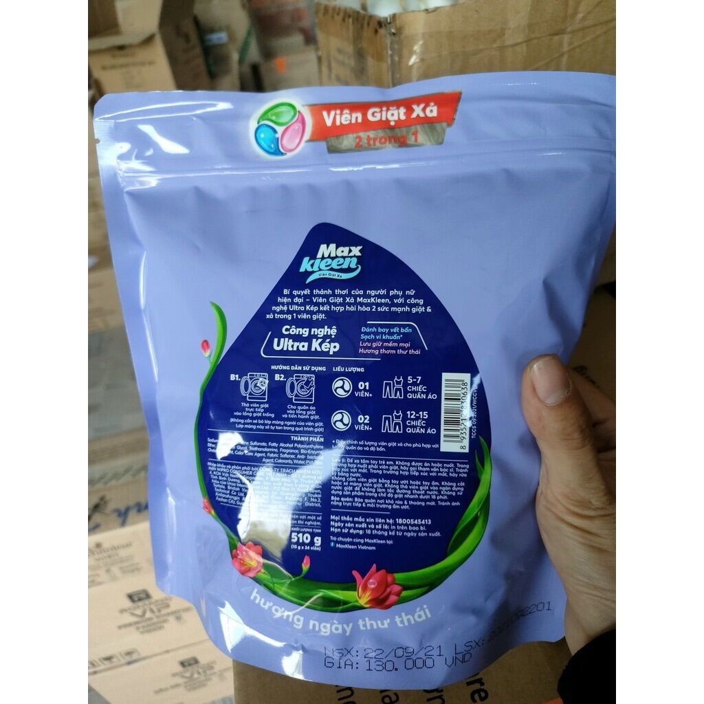 (New) Viên Giặt Xả MaxKleen 2 Trong 1 (34 Viên/Túi)