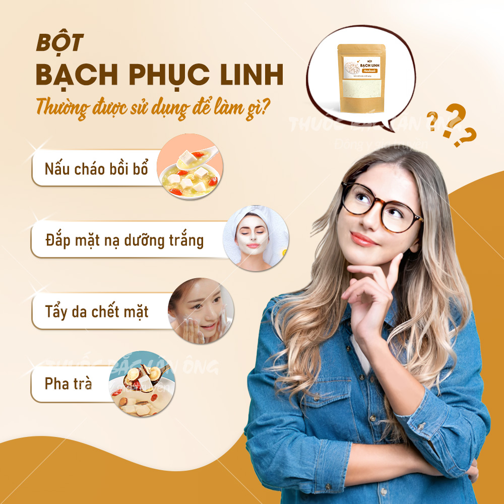 Bột bạch linh 1kg, bột bạch phục linh, nguyên chất, thơm mịn, dùng pha uống, đắp mặt - Lãn Ông