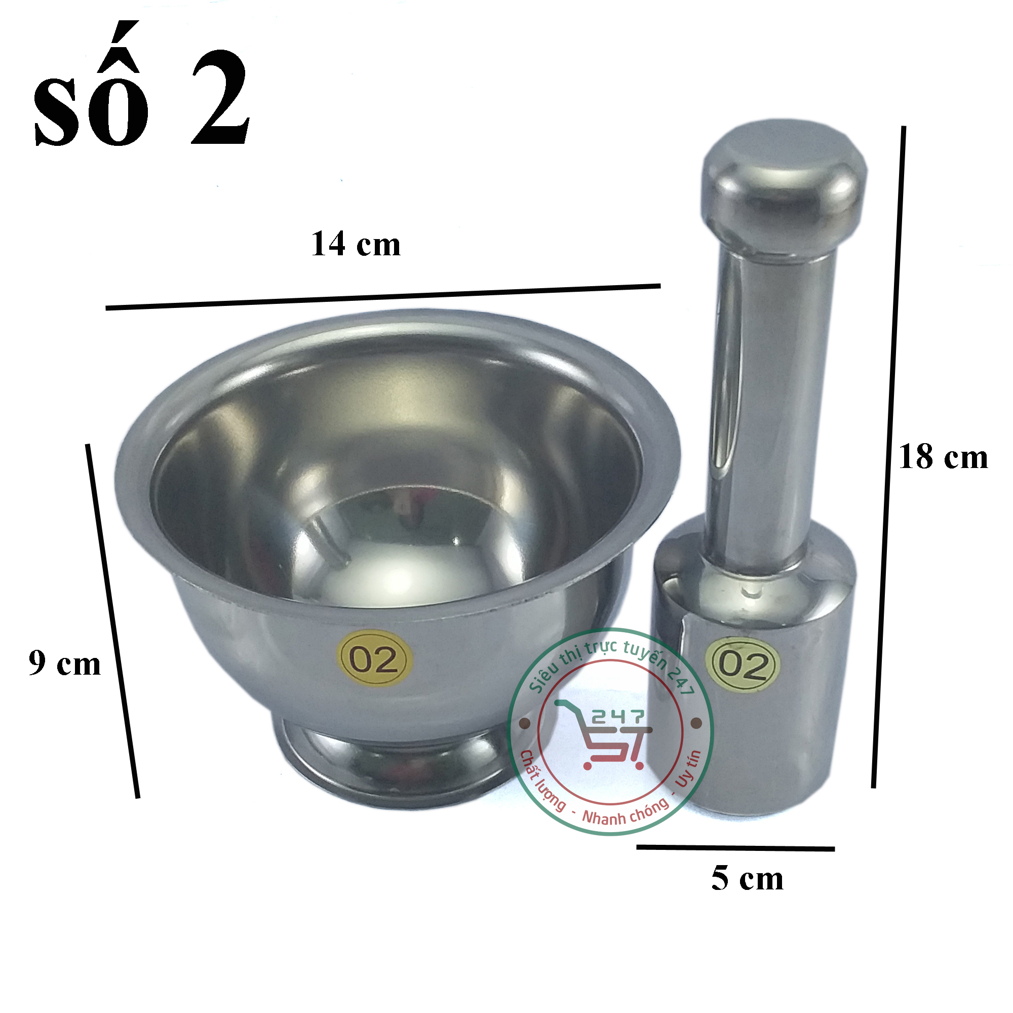 Bộ cối chày inox 304 cao cấp 4 size
