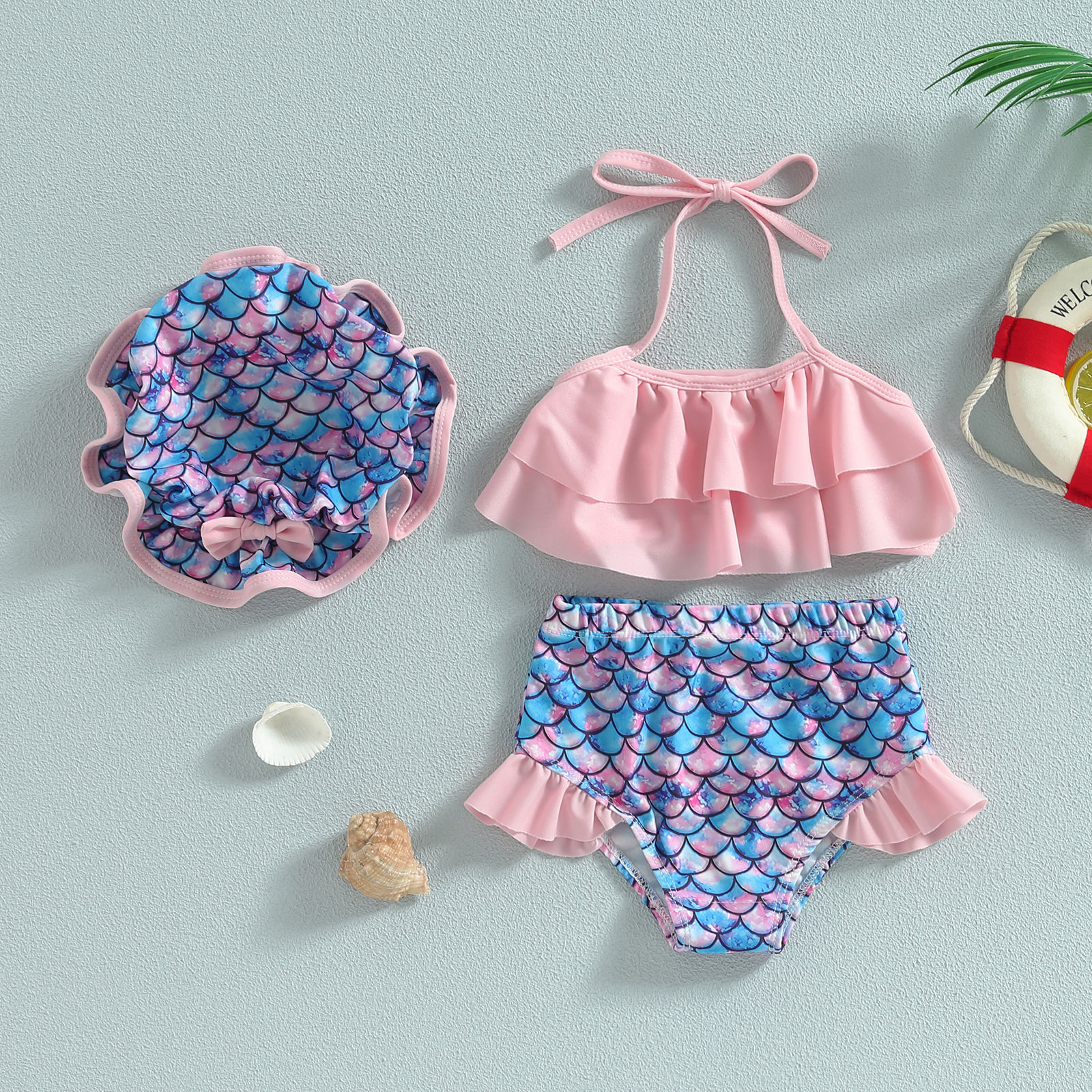 1-4y kid girl swimsuit bikini set sleeveless hanging neck beachwear pool shorts swimsuit summer beach Kids 3