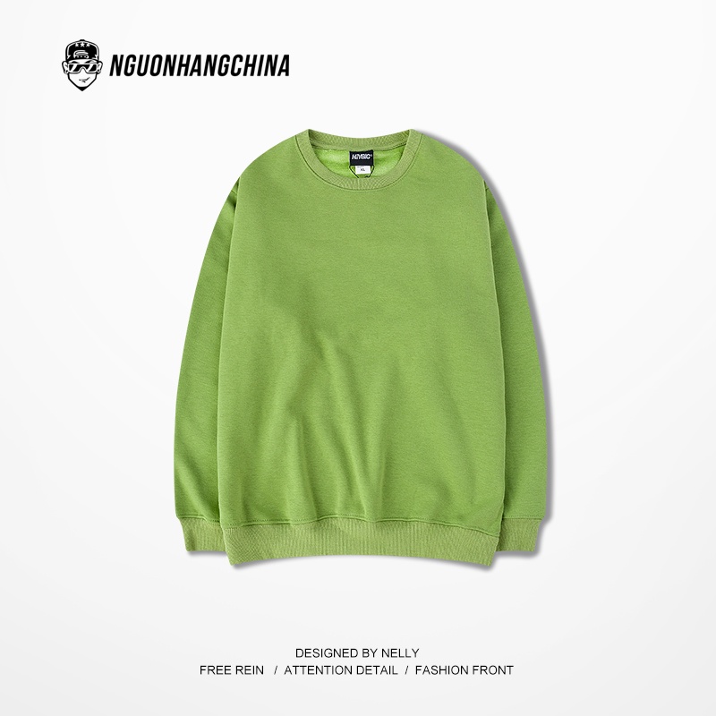 Áo Sweater Nỉ Nelly Heybig trơn màu xanh lá