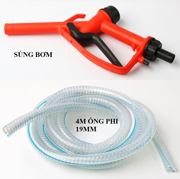 Bộ ống dẫn dầu,dẫn nước,hóa chất 4m ống mềm lõi thép phi 19mm kèm vòi bơm