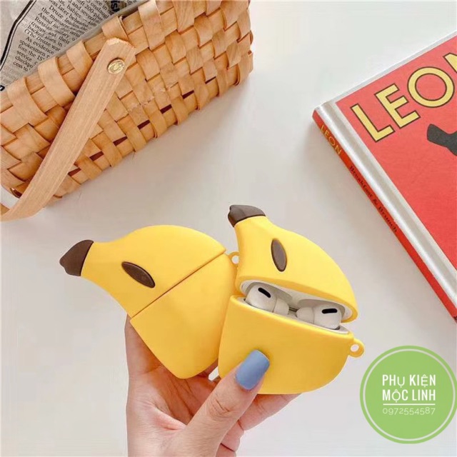 ?Tặng kèm móc treo - Case Airpod Pro ( 3 )Banana?Vỏ bao AirPods silicon đựng tai nghe không dây hình quả chuối
