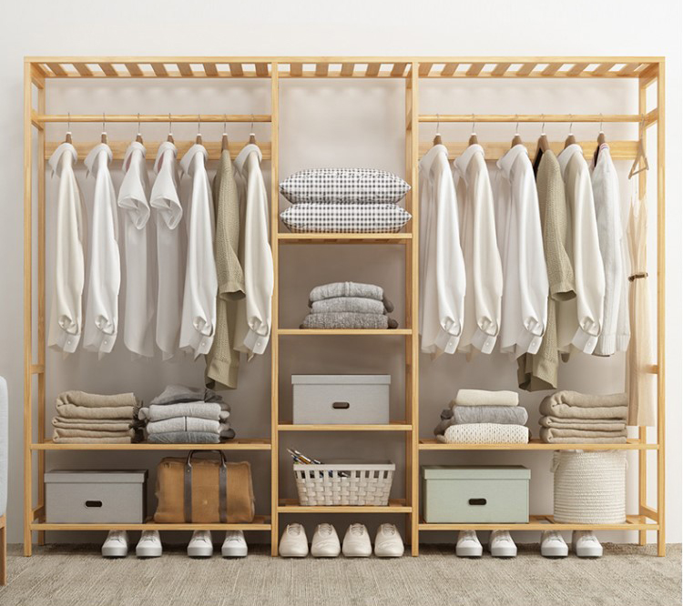 Tủ treo quần áo gỗ tre nhập khẩu, phong cách Hàn Quốc, kích thước 150x165x30cm