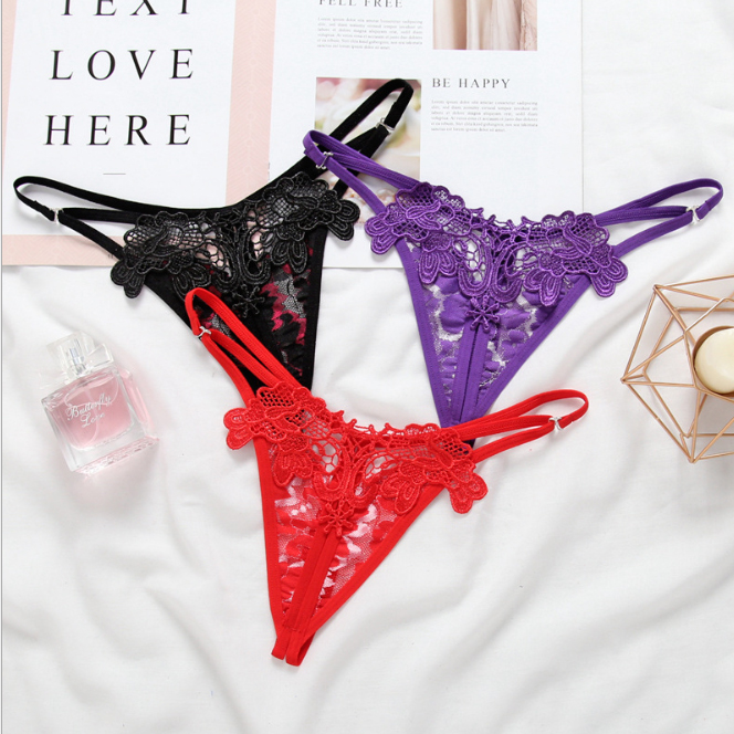 Lace Crotch Thong Pants - Red