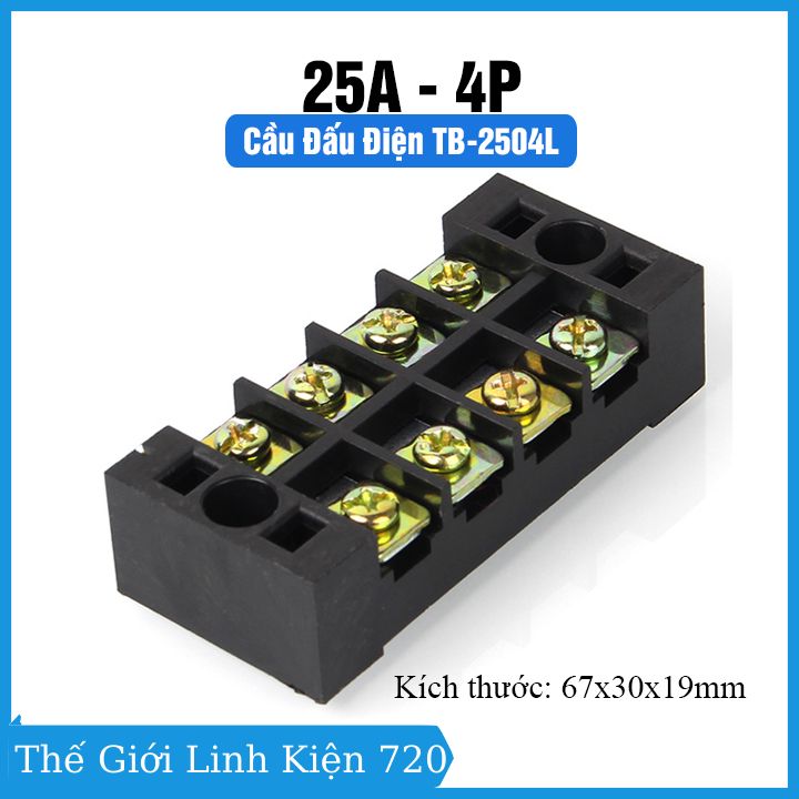 Cầu đấu điện tb-2504 điện áp 600v 25a 4p kích thước 67x30x19mm