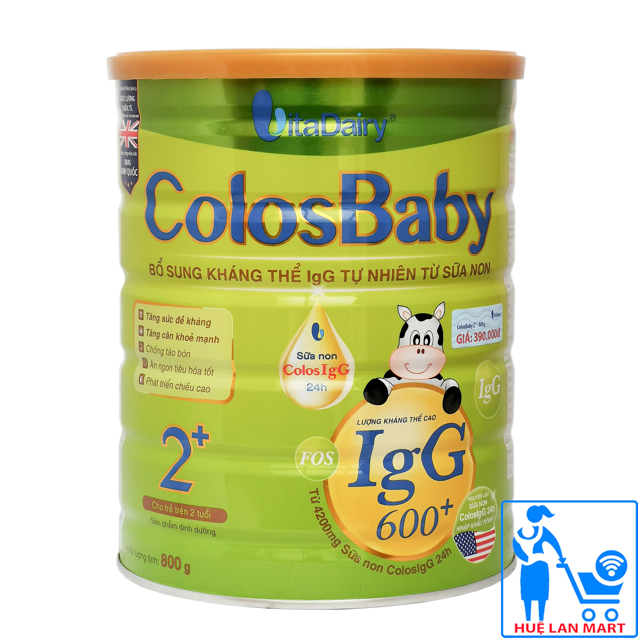Sữa Bột VitaDairy ColosBaby 2+ Hộp 800g (Bổ sung kháng thể IgG 600+ tự nhiên từ sữa non; Cho trẻ 2 tuổi)