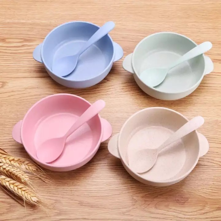 Bát ăn dặm lúa mạch an toàn cho bé, bát lúa mạch kèm thìa
