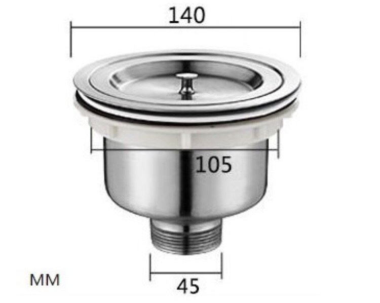Bộ lọc bầu xả chậu rửa chén inox 304 phi 140