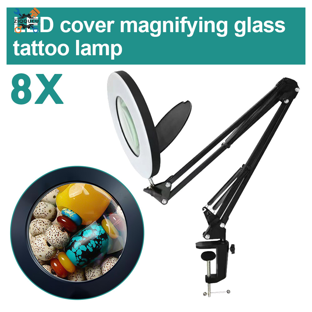 Diymore slope 1.8X Lighting Magnifier with Dust Cover USB Tri-color 120 LED Magnifier, Adjustable LED Ring Cap Magnifier Lamp Long Arm Foldable Maintenance Magnifier Lamp Suitable for Beauty Embroidery/Repair Dental/Office/Home